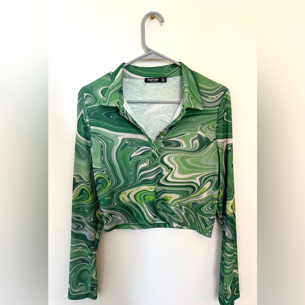 Swirling Mesh Button Up Crop Top - image 1